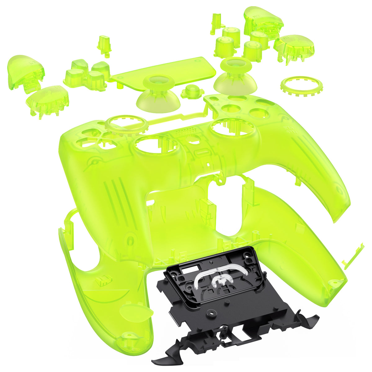 eXtremeRate LUNA Redesigned Replacement Full Set Shells with Buttons Compatible with PS5 Controller BDM-030/040/050/060 - Clear Lime Green