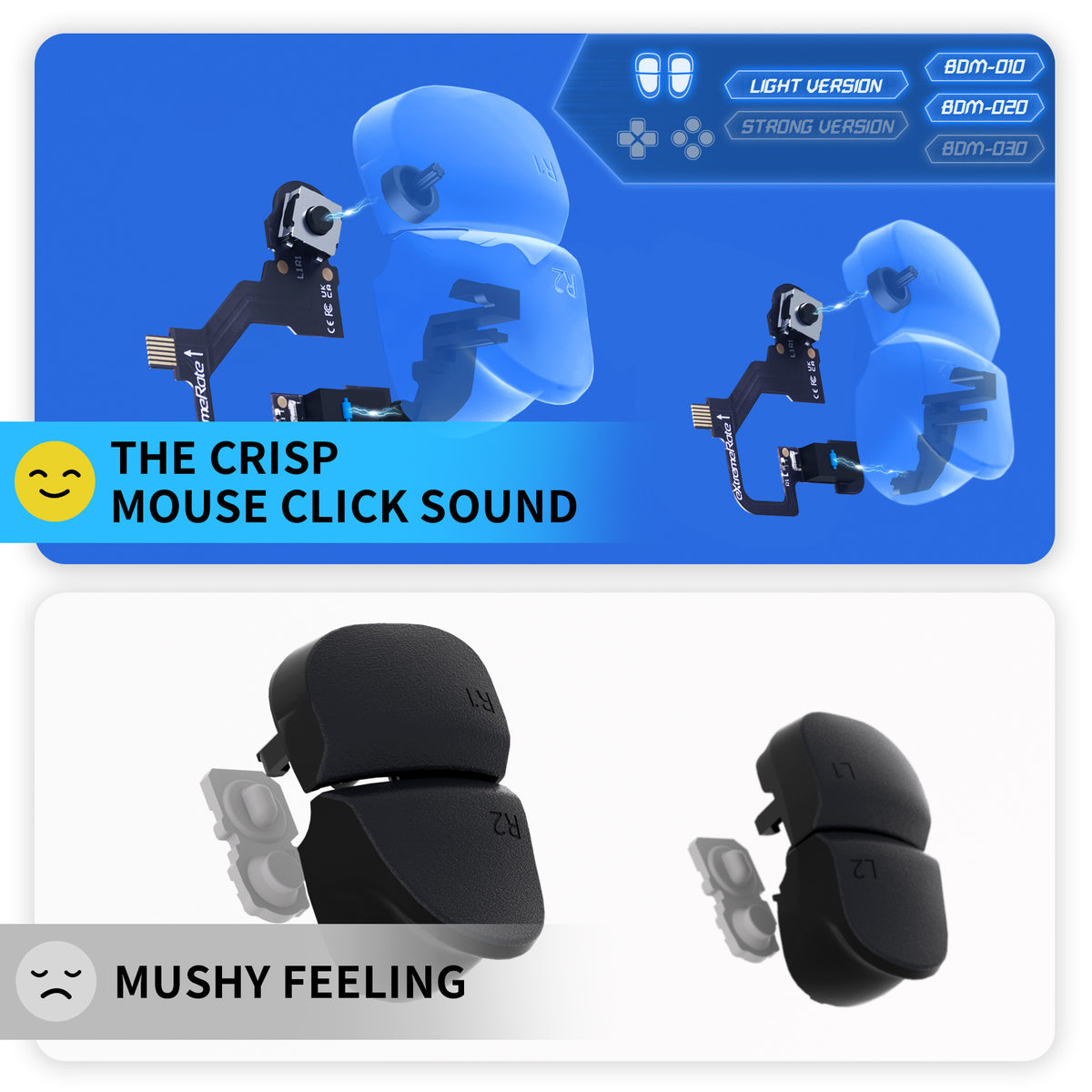 eXtremeRate Micro Switch - Light Version Tactile Clicky Hair Trigger Kit V2 for PS5 Controller BDM-010/020 Shoulder Buttons, Ergonomic Micro Switches L2R2 Tactile L1R1 Mouse Click for PS5 Controller