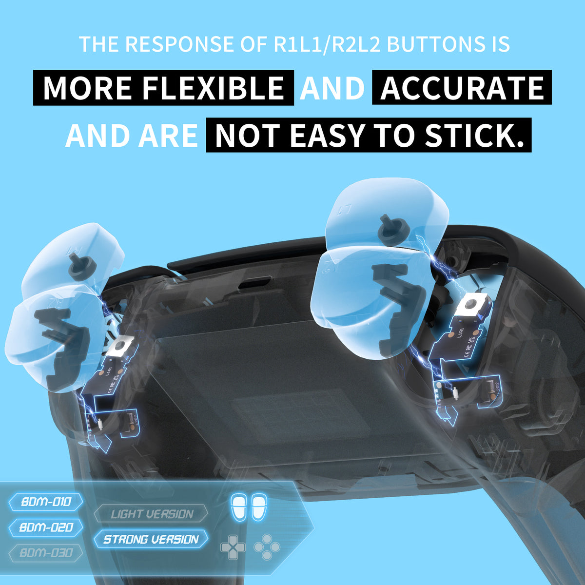 eXtremeRate Micro Switch - Strong Version Tactile Clicky Hair Trigger Kit V2 for PS5 Controller BDM-010/020 Shoulder Buttons, Ergonomic Micro Switches L2R2 Tactile L1R1 Mouse Click for PS5 Controller