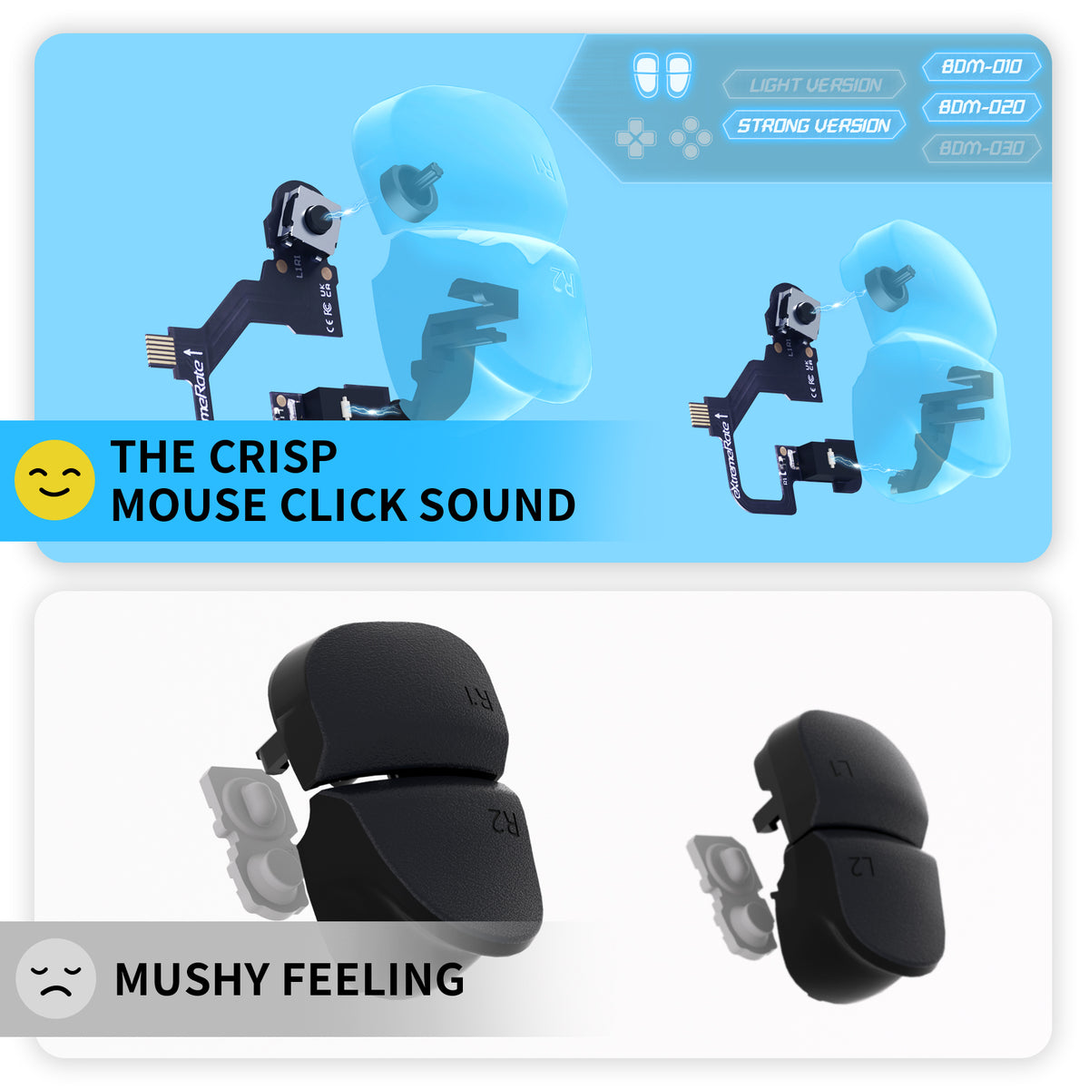 eXtremeRate Micro Switch - Strong Version Tactile Clicky Hair Trigger Kit V2 for PS5 Controller BDM-010/020 Shoulder Buttons, Ergonomic Micro Switches L2R2 Tactile L1R1 Mouse Click for PS5 Controller