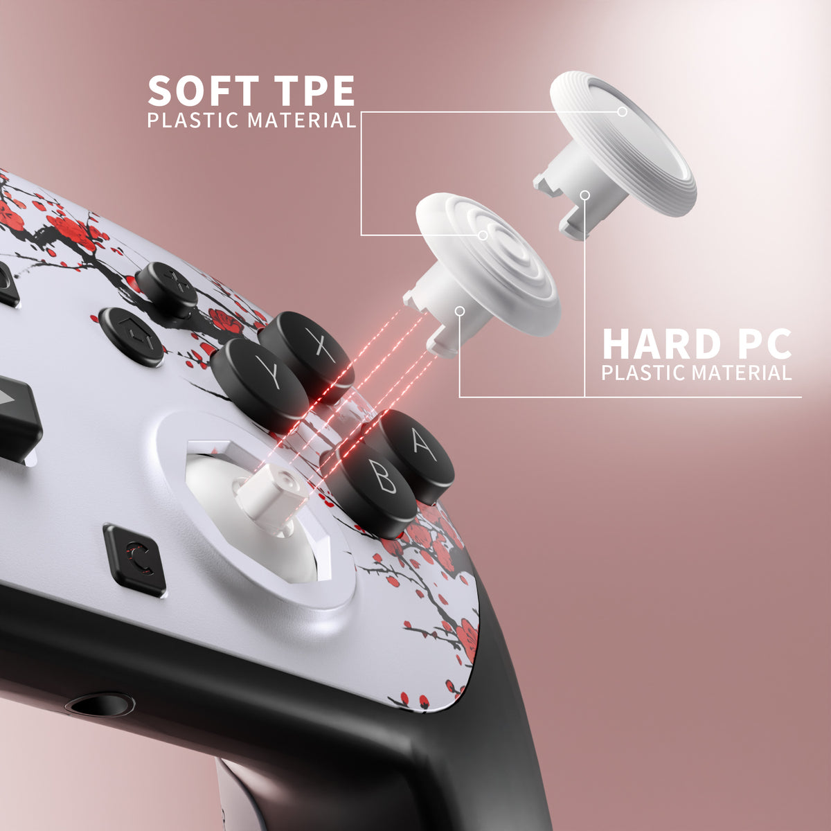 eXtremeRate Octagonal Gated Sticks Design Faceplate Shell with ThumbsGear Thumbsticks for Nintendo Switch 2 Pro Controller - Winter Blossom