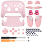 eXtremeRate Octagonal Gated Sticks Design Replacement Full Set Shell Faceplate Backplate Handles for Nintendo Switch Pro - Cherry Blossoms Pink & Puffy Pink