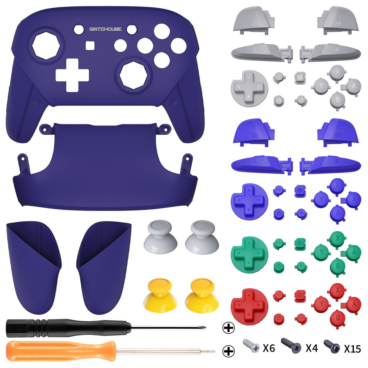 eXtremeRate Octagonal Gated Sticks Design Replacement Full Set Shell Faceplate Backplate Handles for Nintendo Switch Pro - Classic SwitchCube Style eXtremeRate