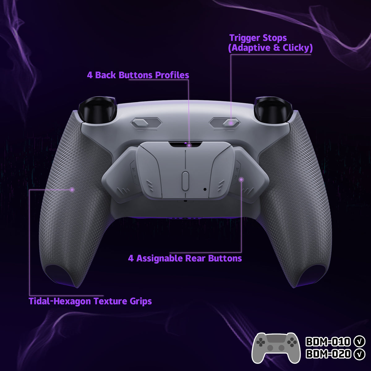 eXtremeRate RISE4 Plus MAX Back Paddles Kit with Clicky Trigger Stops & Rubberized Grip for PS5 Controller BDM-010/020 - New Hope Gray & Classic Gray