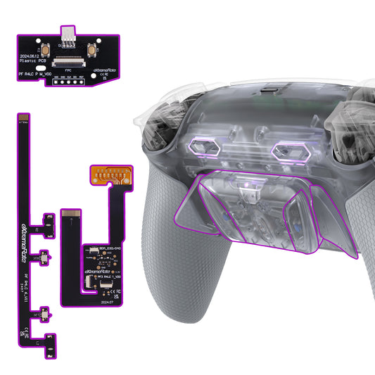 eXtremeRate RISE4 Plus MAX Back Paddles Kit with Clicky Trigger Stops & Rubberized Grip for PS5 Controller BDM-030/040/050/060 - Clear & Gray