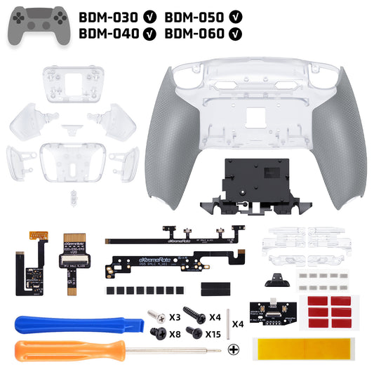 eXtremeRate RISE4 Plus MAX Back Paddles Kit with Clicky Trigger Stops & Rubberized Grip for PS5 Controller BDM-030/040/050/060 - Clear & Gray