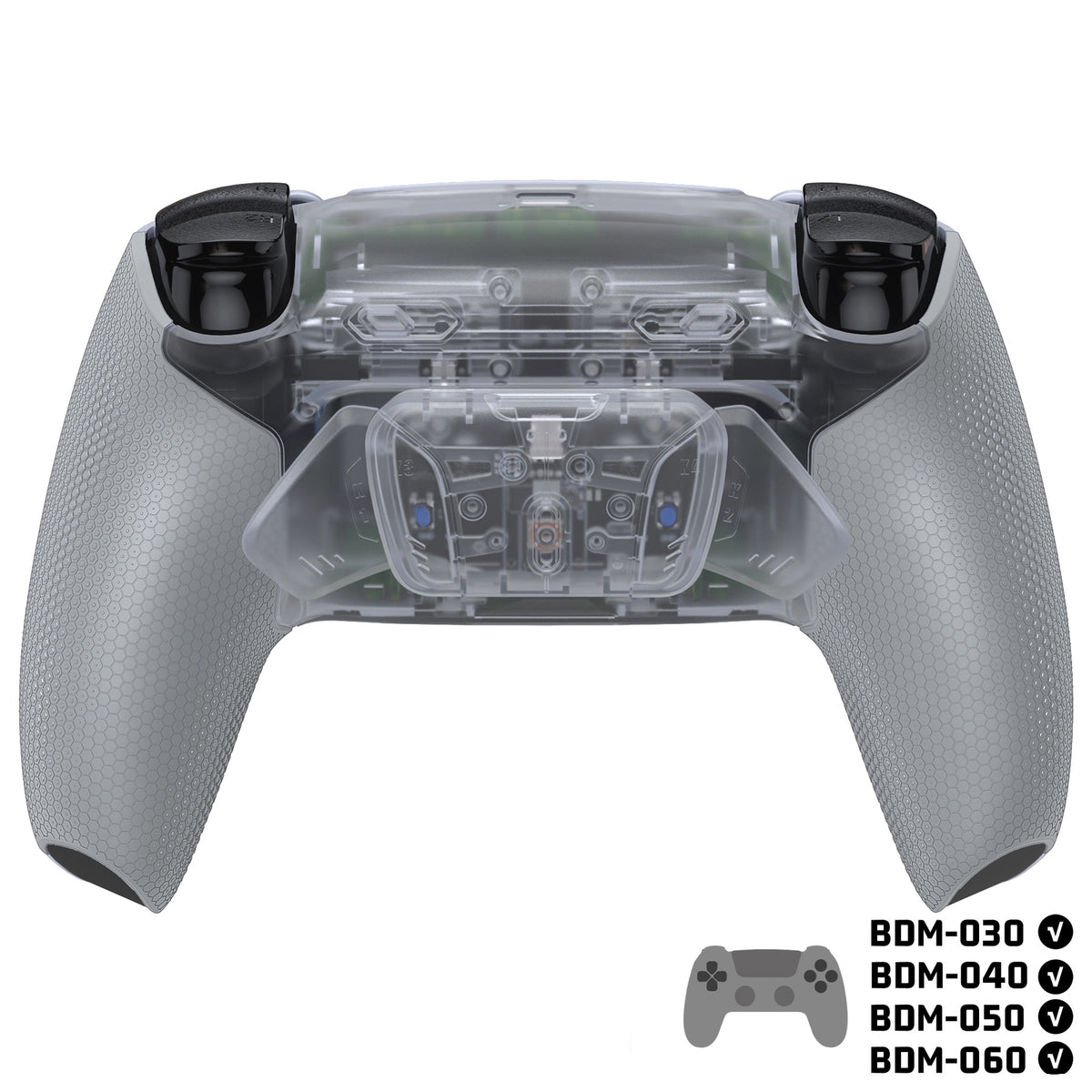 eXtremeRate RISE4 Plus MAX Back Paddles Kit with Clicky Trigger Stops & Rubberized Grip for PS5 Controller BDM-030/040/050/060 - Clear & Gray