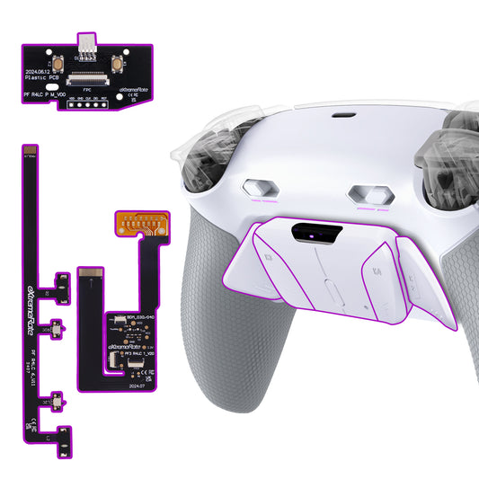 eXtremeRate RISE4 Plus MAX Back Paddles Kit with Clicky Trigger Stops & Rubberized Grip for PS5 Controller BDM-030/040/050/060 - White Gray