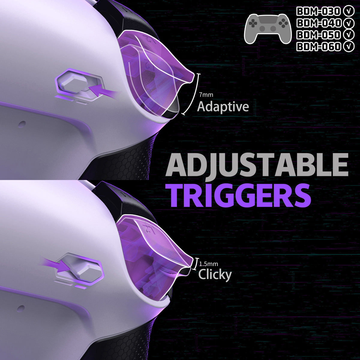 eXtremeRate RISE4 Plus MAX Back Paddles Kit with Clicky Trigger Stops & Rubberized Grip for PS5 Controller BDM-030/040/050/060 - White Black - Black
