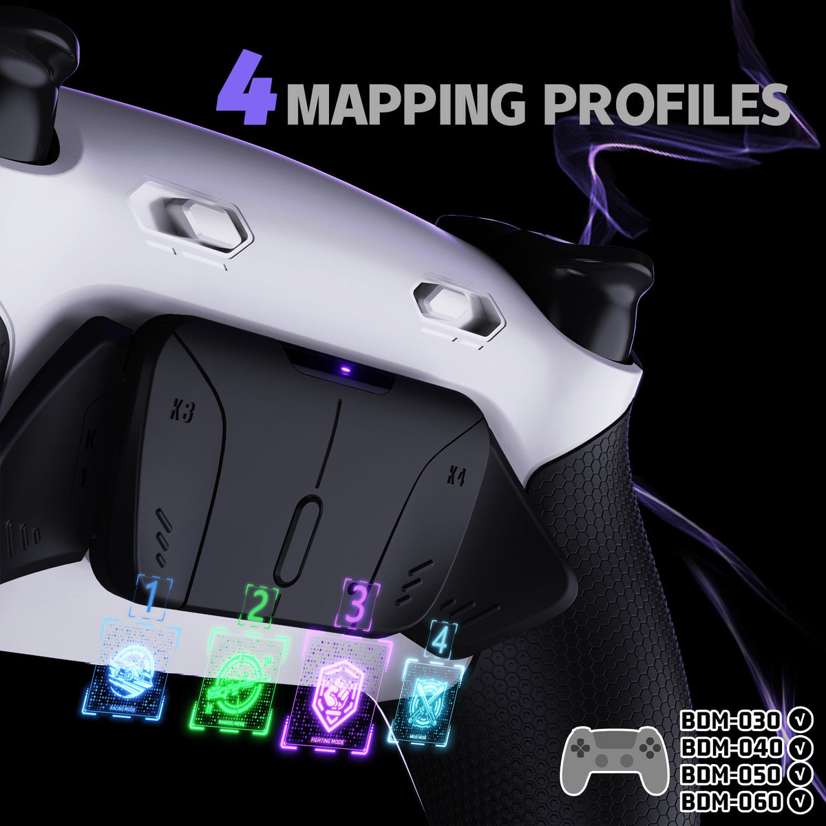 eXtremeRate RISE4 Plus MAX Back Paddles Kit with Clicky Trigger Stops & Rubberized Grip for PS5 Controller BDM-030/040/050/060 - White Black - Black