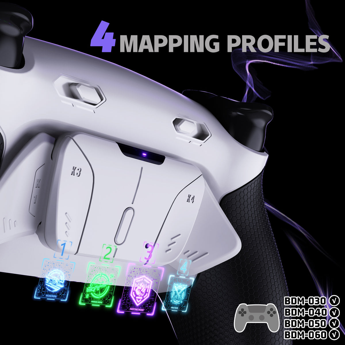eXtremeRate RISE4 Plus MAX Back Paddles Kit with Clicky Trigger Stops & Rubberized Grip for PS5 Controller BDM-030/040/050/060 - White Black - White