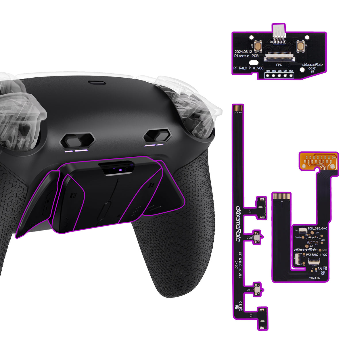 eXtremeRate RISE4 Plus MAX Back Paddles Kit with Clicky Trigger Stops & Rubberized Grip for PS5 Controller BDM-030/040/050 - Black