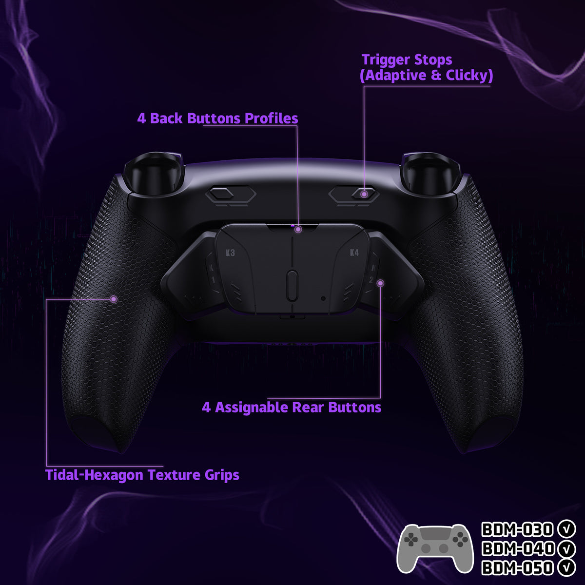 eXtremeRate RISE4 Plus MAX Back Paddles Kit with Clicky Trigger Stops & Rubberized Grip for PS5 Controller BDM-030/040/050 - Black