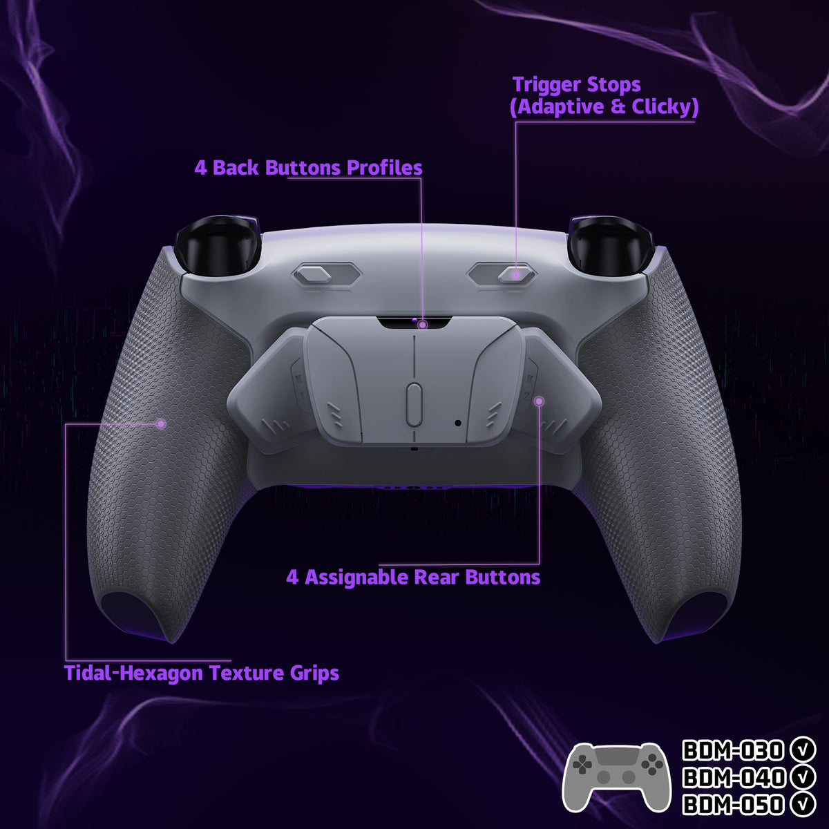 eXtremeRate RISE4 Plus MAX Back Paddles Kit with Clicky Trigger Stops & Rubberized Grip for PS5 Controller BDM-030/040/050 - New Hope Gray & Classic Gray