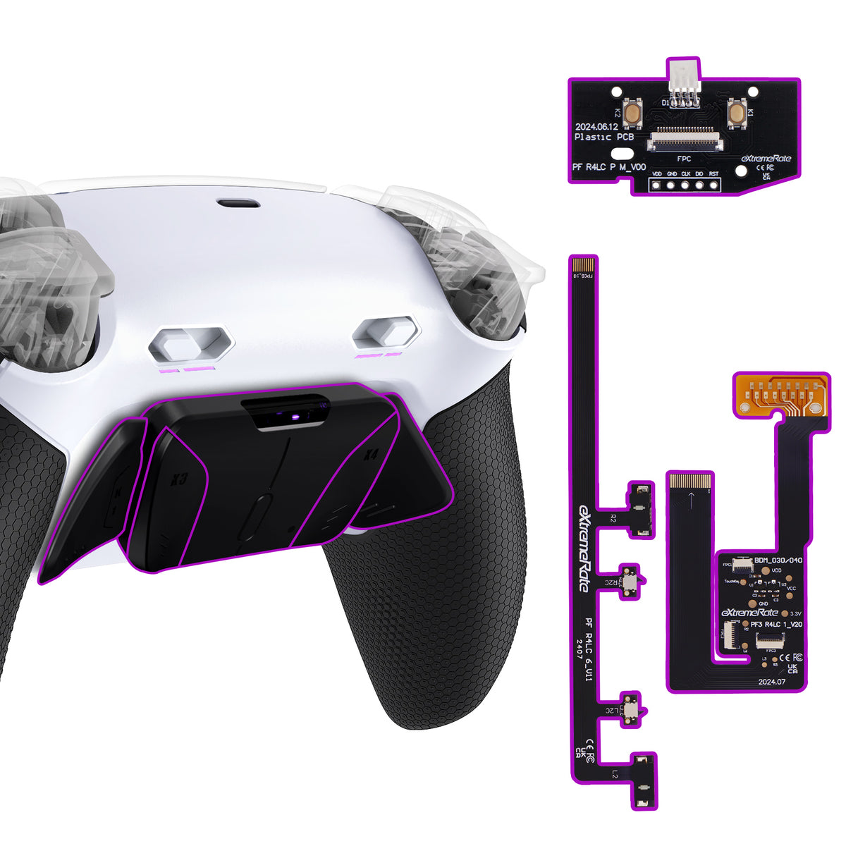 eXtremeRate RISE4 Plus MAX Back Paddles Kit with Clicky Trigger Stops & Rubberized Grip for PS5 Controller BDM-030/040/050 - White Black - Black