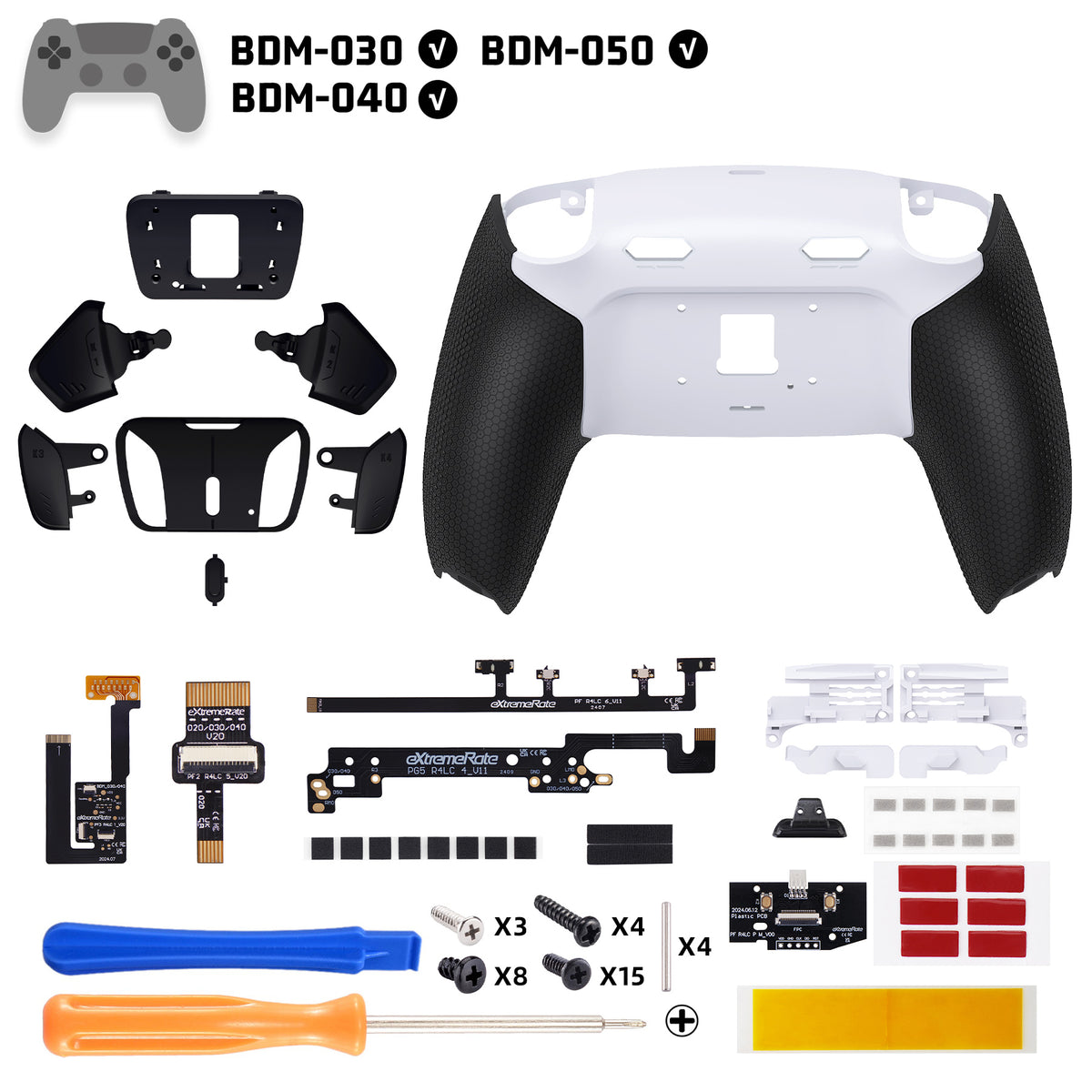 eXtremeRate RISE4 Plus MAX Back Paddles Kit with Clicky Trigger Stops & Rubberized Grip for PS5 Controller BDM-030/040/050 - White Black - Black
