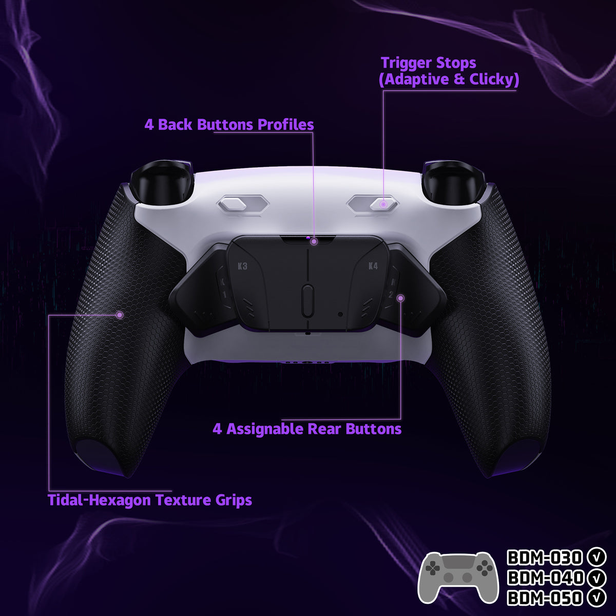 eXtremeRate RISE4 Plus MAX Back Paddles Kit with Clicky Trigger Stops & Rubberized Grip for PS5 Controller BDM-030/040/050 - White Black - Black
