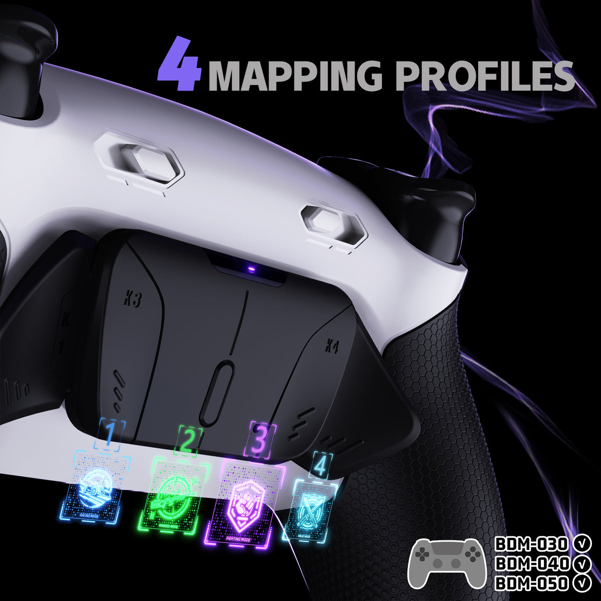 eXtremeRate RISE4 Plus MAX Back Paddles Kit with Clicky Trigger Stops & Rubberized Grip for PS5 Controller BDM-030/040/050 - White Black - Black