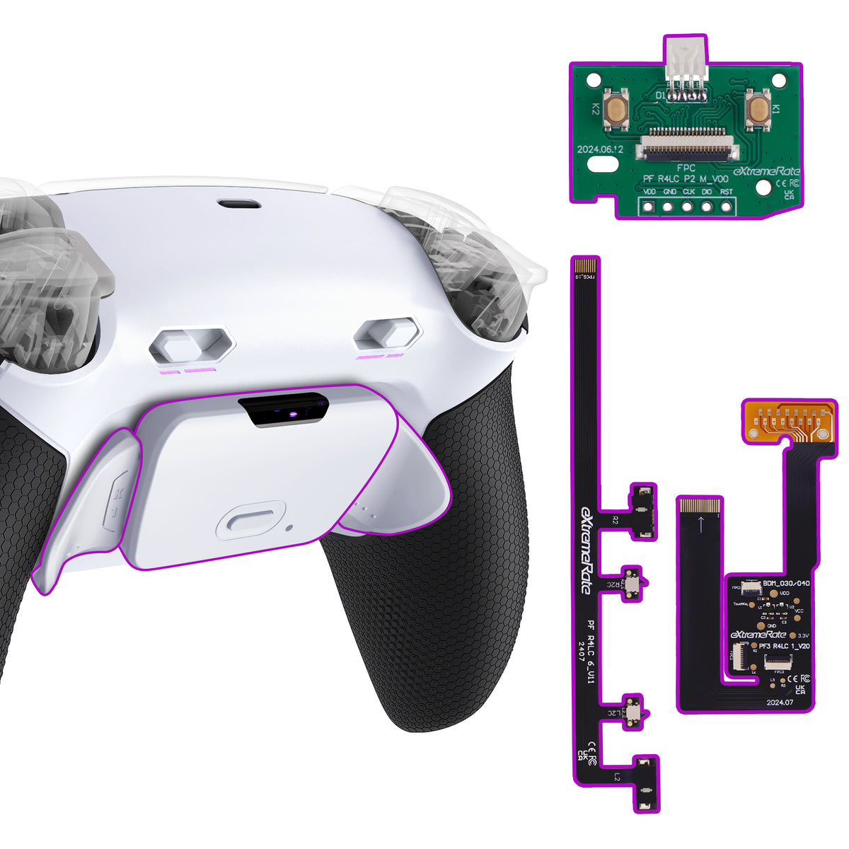 eXtremeRate RISE Plus MAX Back Paddles Kit with Clicky Trigger Stops & Rubberized Grip for PS5 Controller BDM-030/040/050 - White Black - White