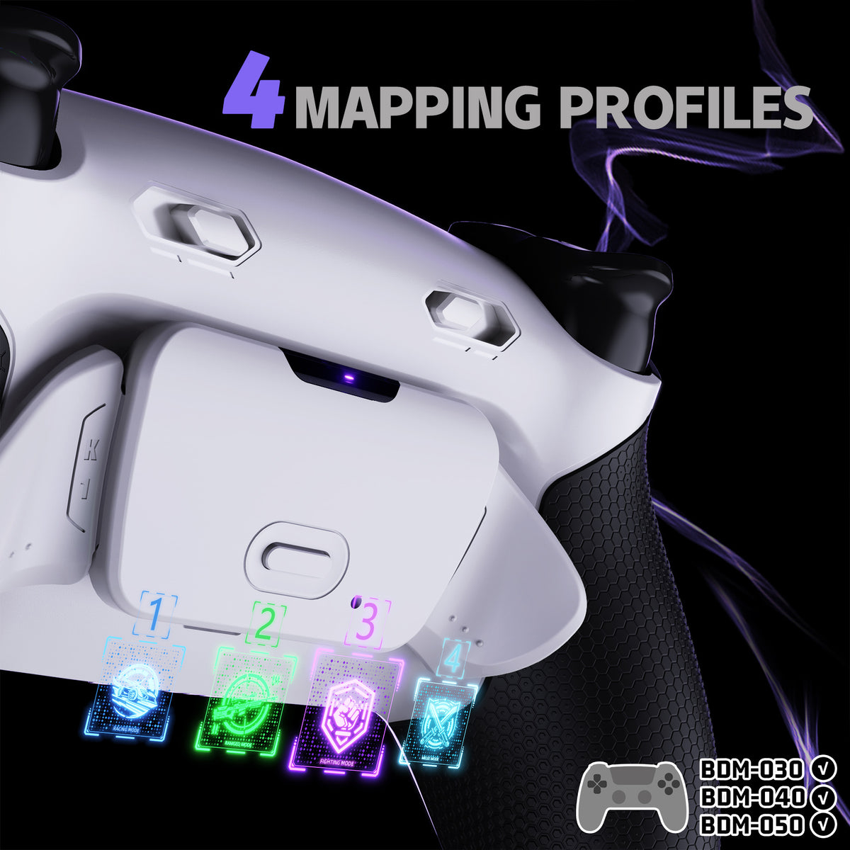 eXtremeRate RISE Plus MAX Back Paddles Kit with Clicky Trigger Stops & Rubberized Grip for PS5 Controller BDM-030/040/050 - White Black - White
