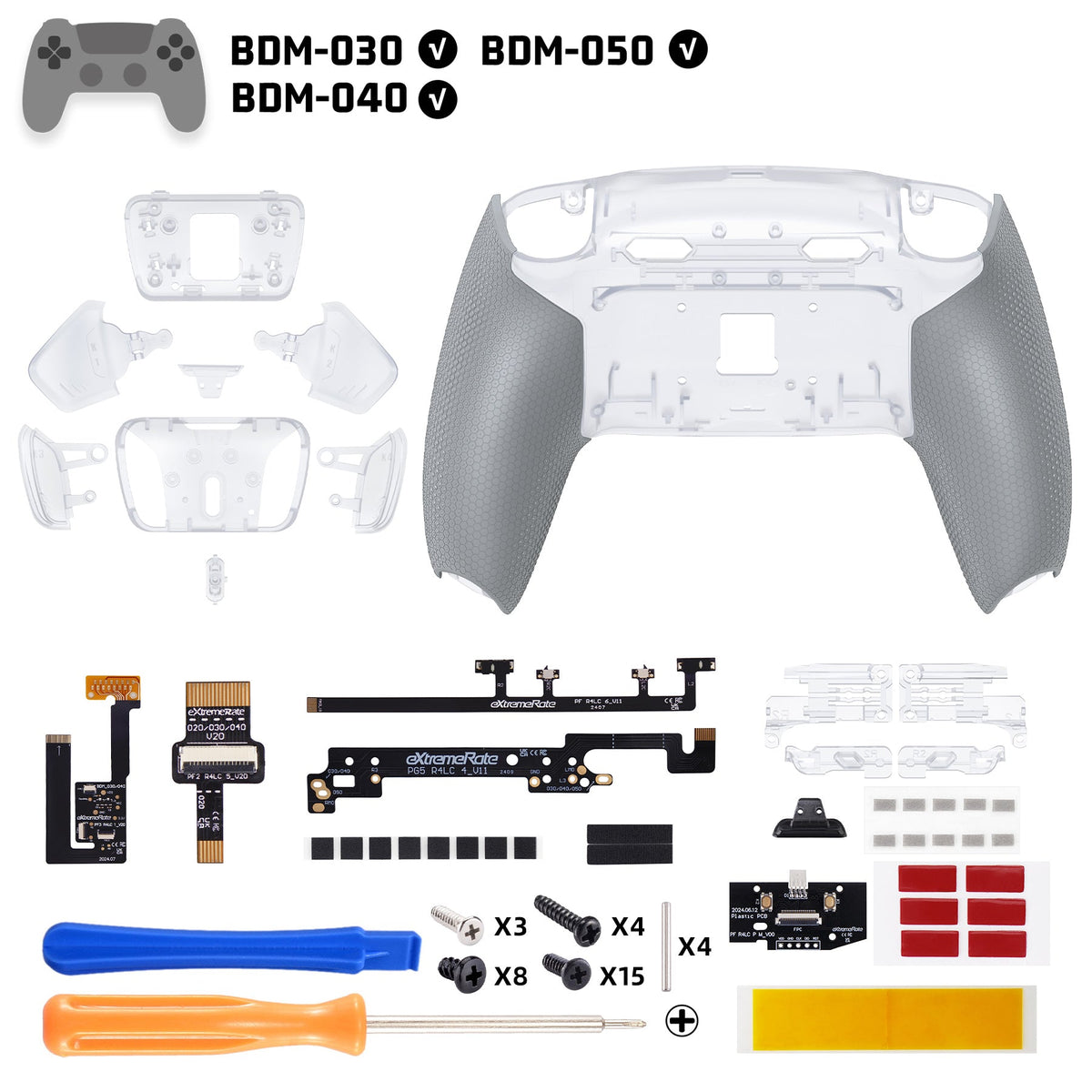 eXtremeRate RISE4 Plus MAX Back Paddles Kit with Clicky Trigger Stops & Rubberized Grip for PS5 Controller BDM-030/040/050 - Clear & Gray eXtremeRate