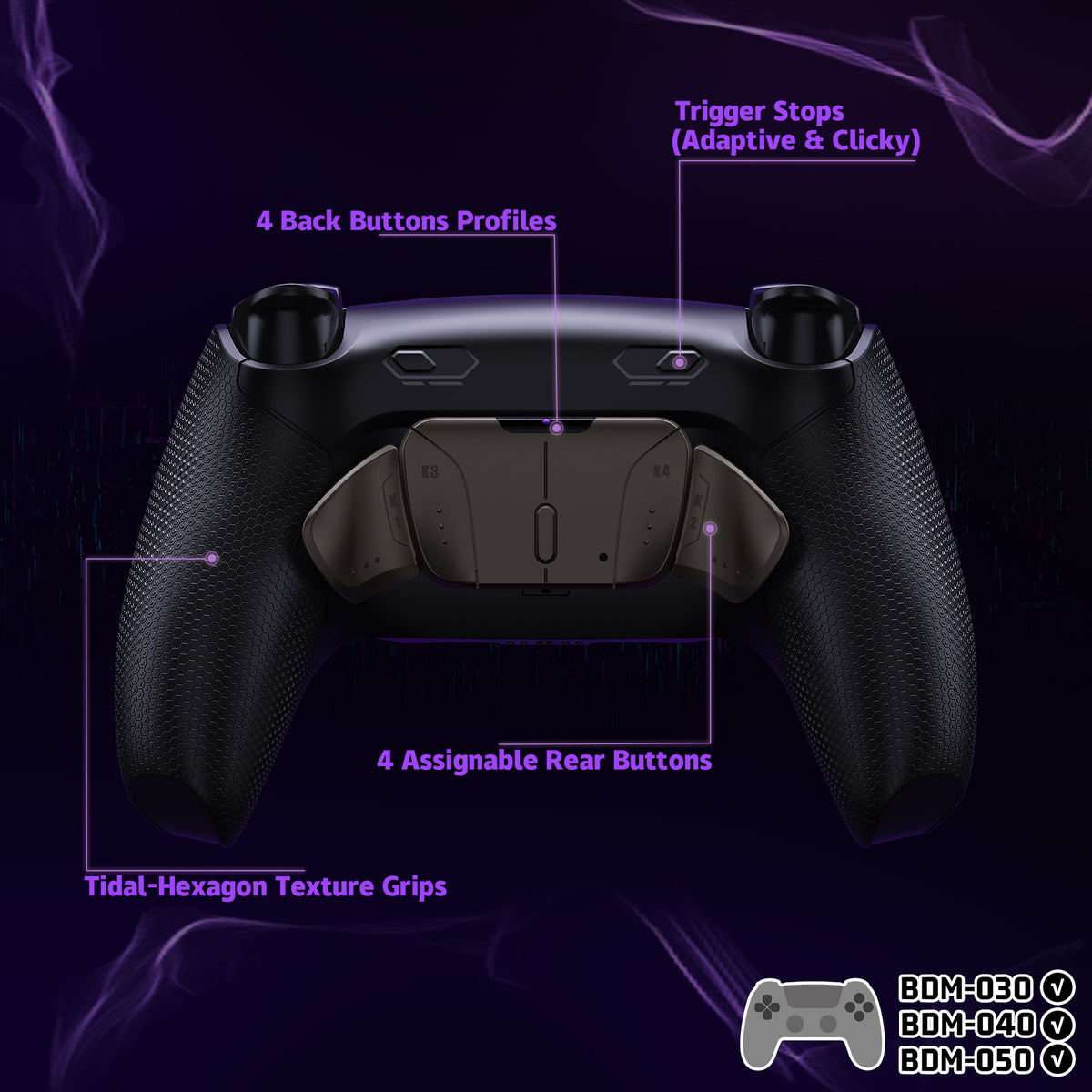 eXtremeRate Real Metal Buttons (RMB) Version RISE4 Plus MAX Back Paddles Kit with Clicky Trigger Stops & Rubberized Grip for PS5 Controller BDM-030/040/050 - Black