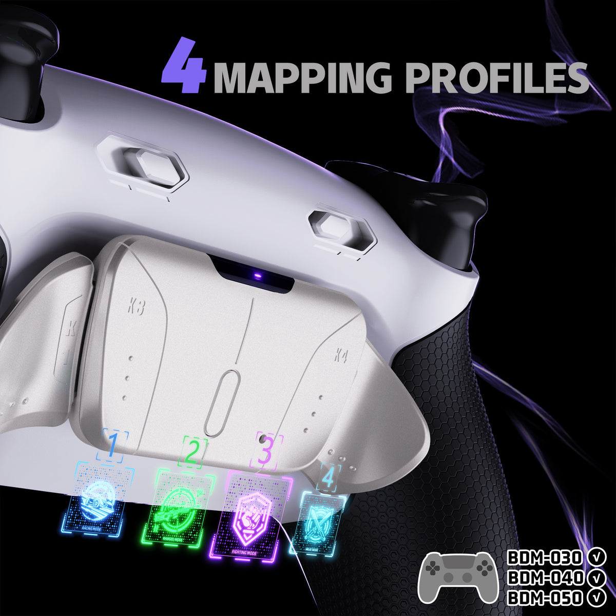 eXtremeRate Real Metal Buttons (RMB) Version RISE4 Plus MAX Back Paddles Kit with Clicky Trigger Stops & Rubberized Grip for PS5 Controller BDM-030/040/050 - White Black - Silver