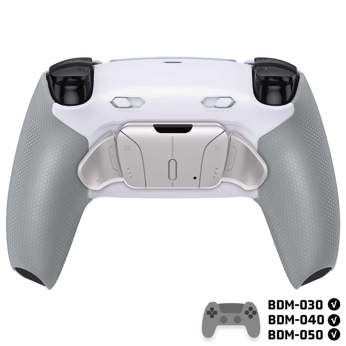 eXtremeRate Real Metal Buttons (RMB) Version RISE4 Plus MAX Back Paddles Kit with Clicky Trigger Stops & Rubberized Grip for PS5 Controller BDM-030/040/050 - White Gray - Silver