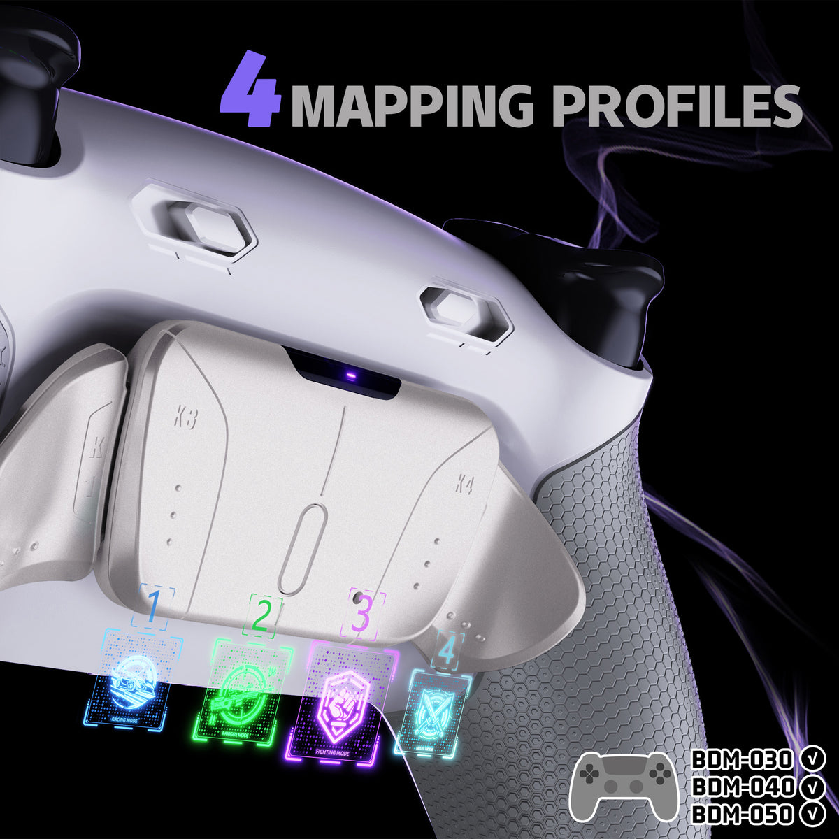 eXtremeRate Real Metal Buttons (RMB) Version RISE4 Plus MAX Back Paddles Kit with Clicky Trigger Stops & Rubberized Grip for PS5 Controller BDM-030/040/050 - White Gray - Silver