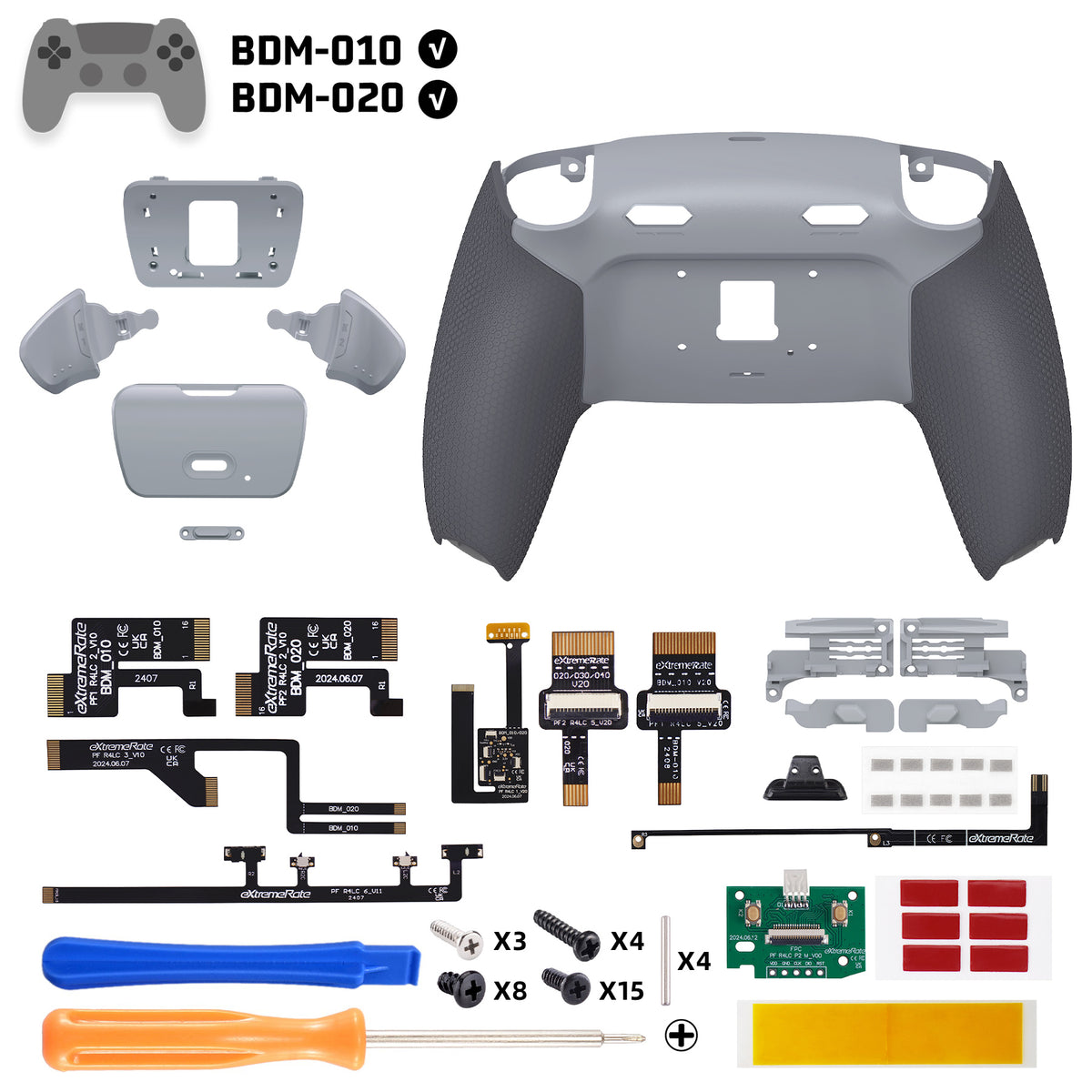 eXtremeRate RISE Plus MAX Back Paddles Kit with Clicky Trigger Stops & Rubberized Grip for PS5 Controller BDM-010/020 - New Hope Gray & Classic Gray