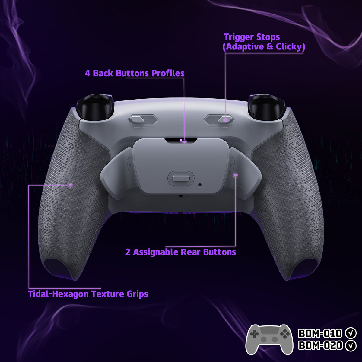 eXtremeRate RISE Plus MAX Back Paddles Kit with Clicky Trigger Stops & Rubberized Grip for PS5 Controller BDM-010/020 - New Hope Gray & Classic Gray