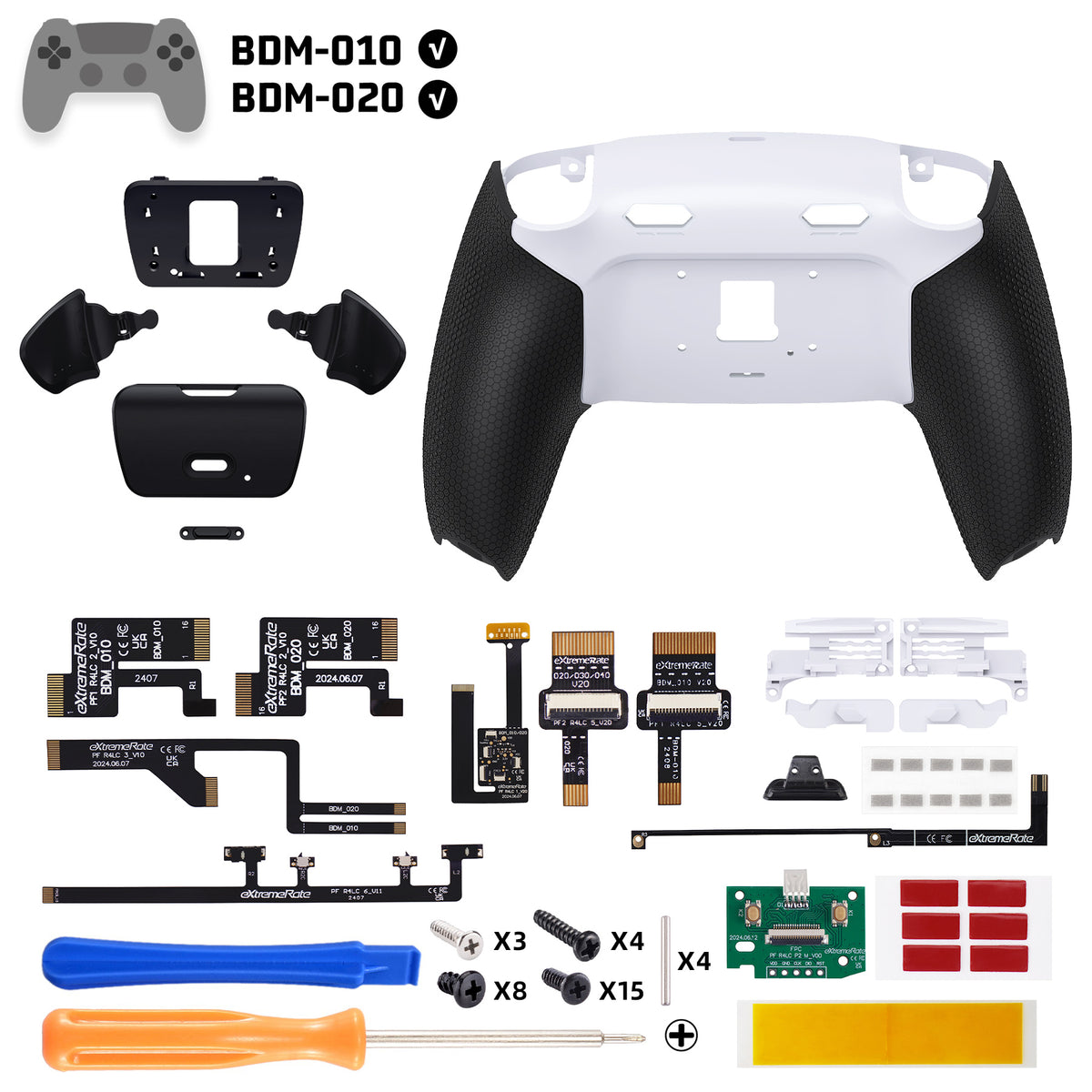 eXtremeRate RISE Plus MAX Back Paddles Kit with Clicky Trigger Stops & Rubberized Grip for PS5 Controller BDM-010/020 - White Black - Black