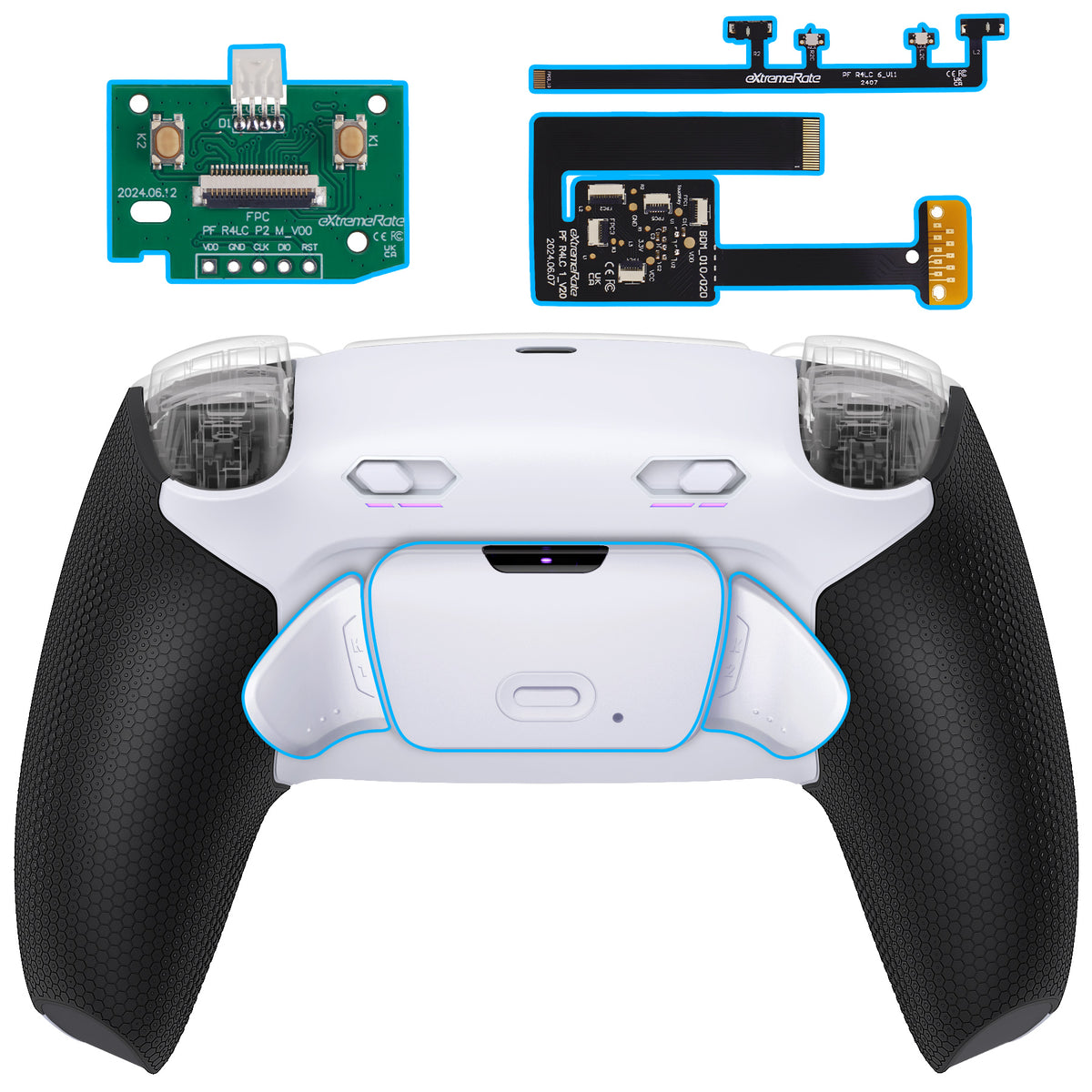 eXtremeRate RISE Plus MAX Back Paddles Kit with Clicky Trigger Stops & Rubberized Grip for PS5 Controller BDM-010/020 - White Black - White