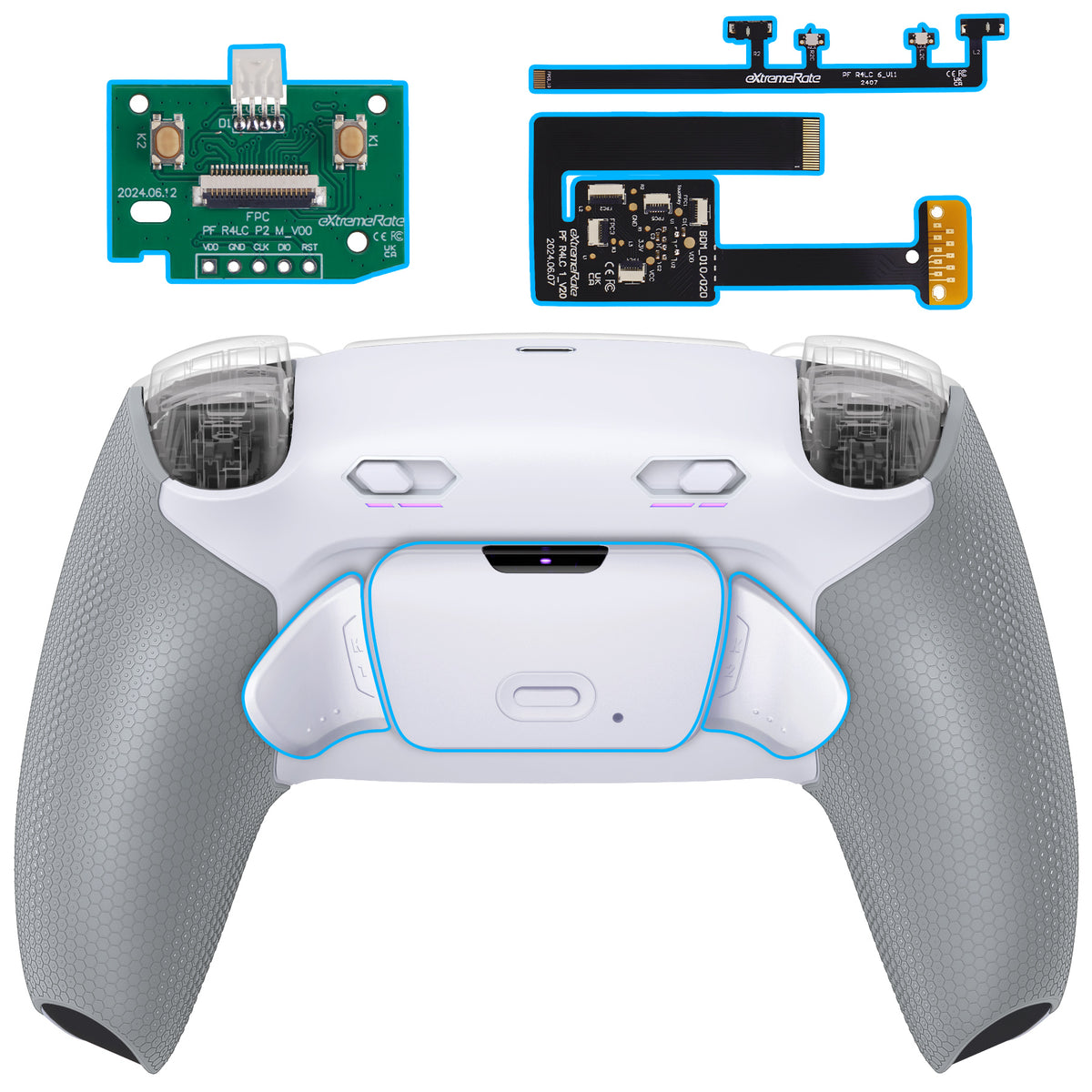 eXtremeRate RISE Plus MAX Back Paddles Kit with Clicky Trigger Stops & Rubberized Grip for PS5 Controller BDM-010/020 - White Gray
