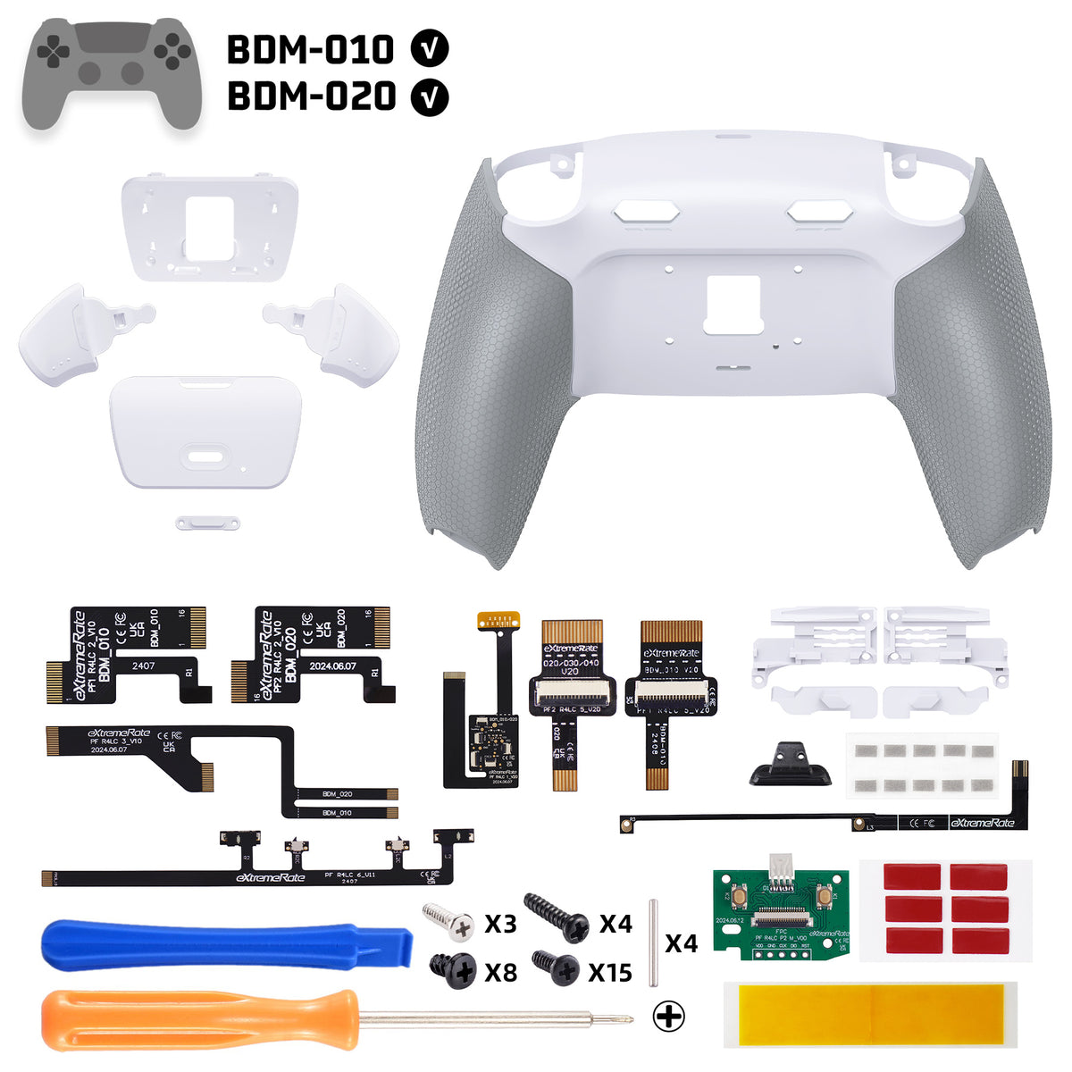 eXtremeRate RISE Plus MAX Back Paddles Kit with Clicky Trigger Stops & Rubberized Grip for PS5 Controller BDM-010/020 - White Gray