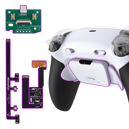 eXtremeRate RISE Plus MAX Back Paddles Kit with Clicky Trigger Stops & Rubberized Grip for PS5 Controller BDM-030/040/050/060 - White Black - White