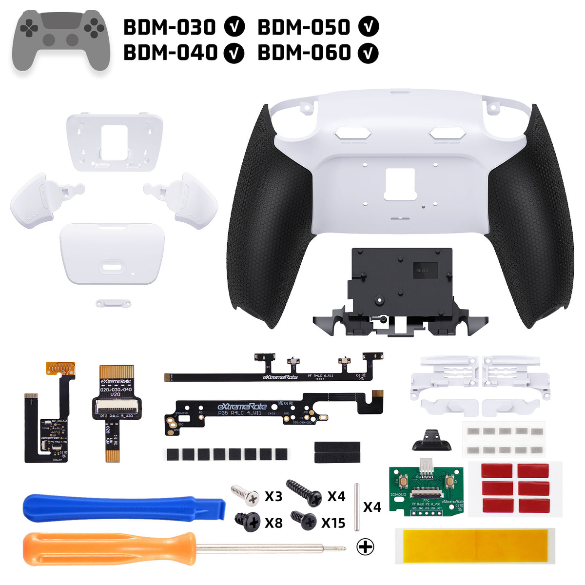 eXtremeRate RISE Plus MAX Back Paddles Kit with Clicky Trigger Stops & Rubberized Grip for PS5 Controller BDM-030/040/050/060 - White Black - White
