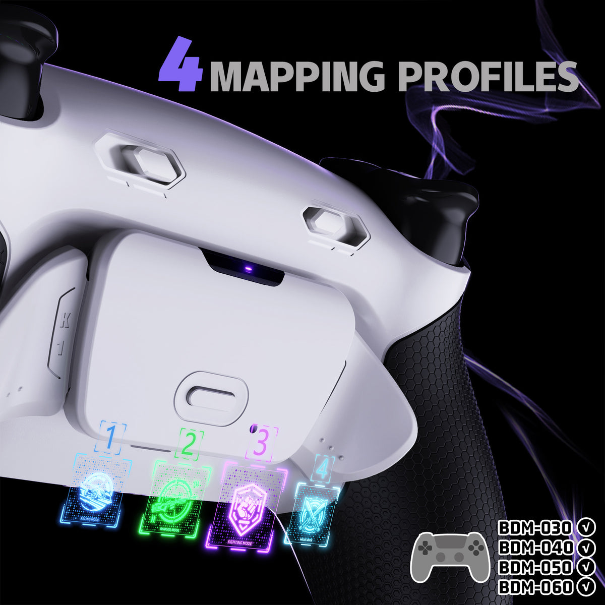 eXtremeRate RISE Plus MAX Back Paddles Kit with Clicky Trigger Stops & Rubberized Grip for PS5 Controller BDM-030/040/050/060 - White Black - White