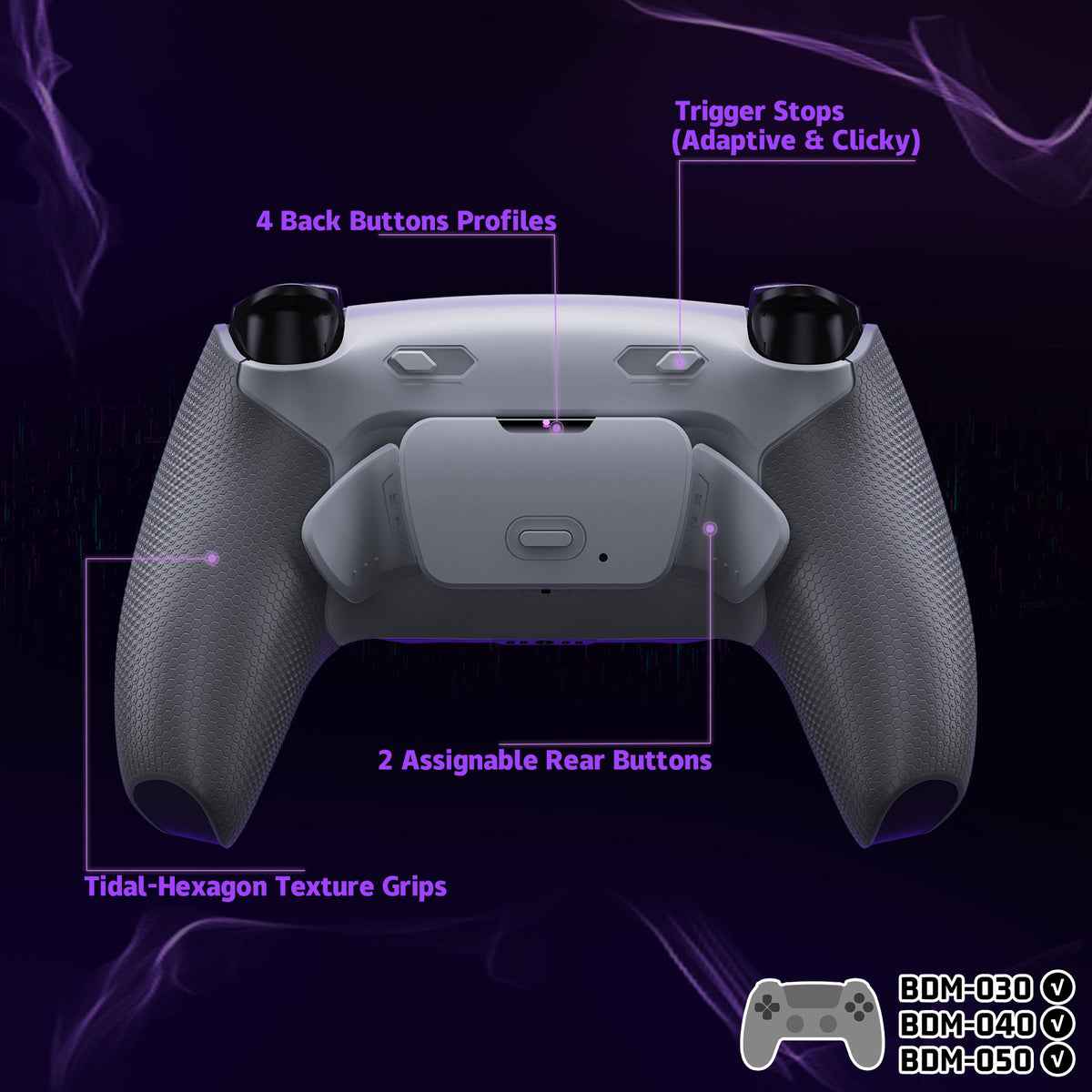 eXtremeRate RISE Plus MAX Back Paddles Kit with Clicky Trigger Stops & Rubberized Grip for PS5 Controller BDM-030/040/050 - New Hope Gray & Classic Gray