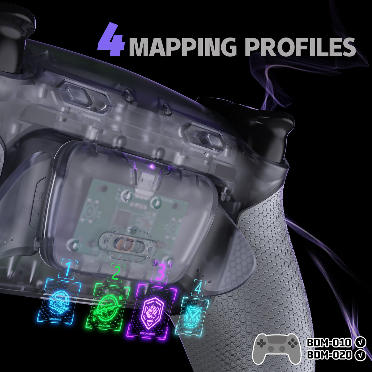 eXtremeRate RISE Plus MAX Back Paddles Kit with Clicky Trigger Stops & Rubberized Grip for PS5 Controller BDM-010/020 - Rubberized Clear & Gray eXtremeRate
