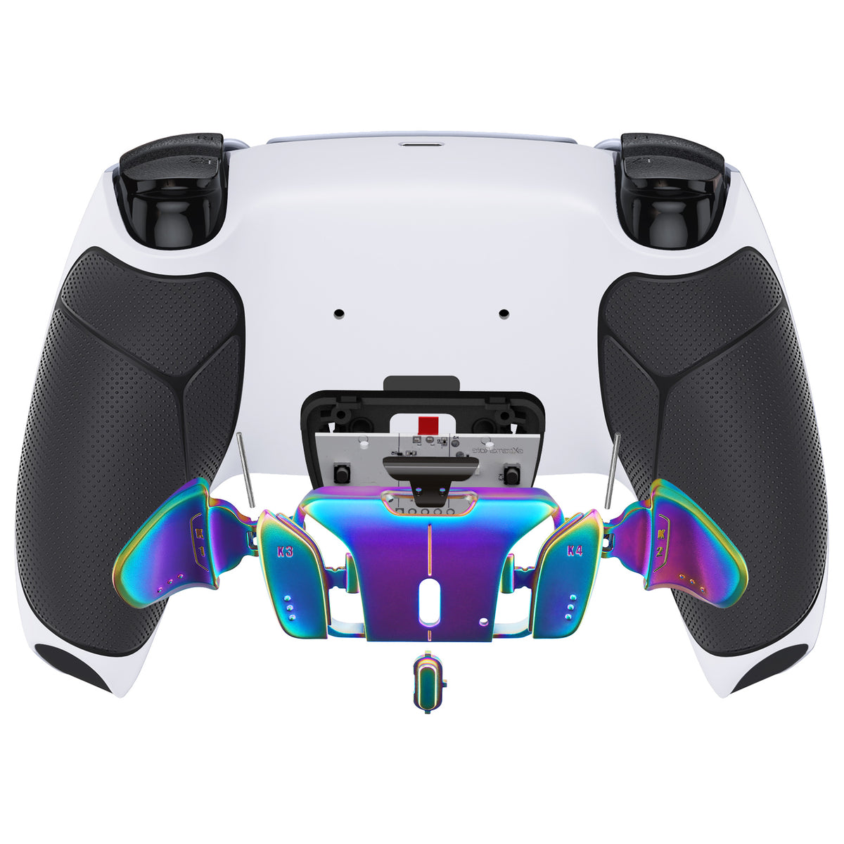 eXtremeRate Rainbow Aura Blue & Purple Real Metal Buttons (RMB) Version RISE4 Remap Kit for PS5 Controller BDM-010/020 - Rubberized White Black eXtremeRate