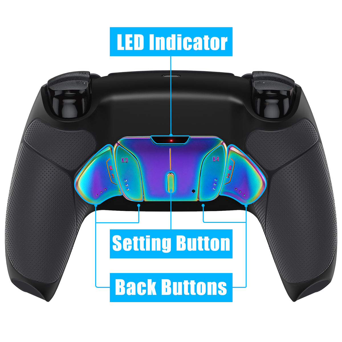eXtremeRate Rainbow Aura Blue & Purple Real Metal Buttons (RMB) Version RISE4 V3 Remap Kit for PS5 Controller BDM-030/040/050 - Rubberized Black