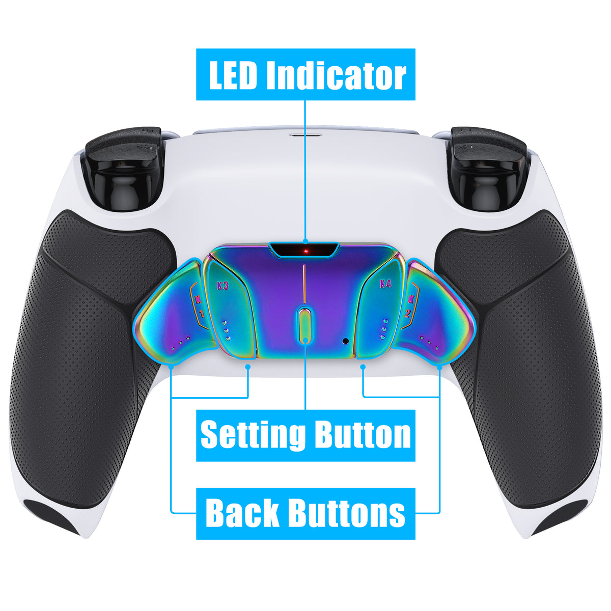 eXtremeRate Rainbow Aura Blue & Purple Real Metal Buttons (RMB) Version RISE4 V3 Remap Kit for PS5 Controller BDM-030/040/050 - Rubberized White Black