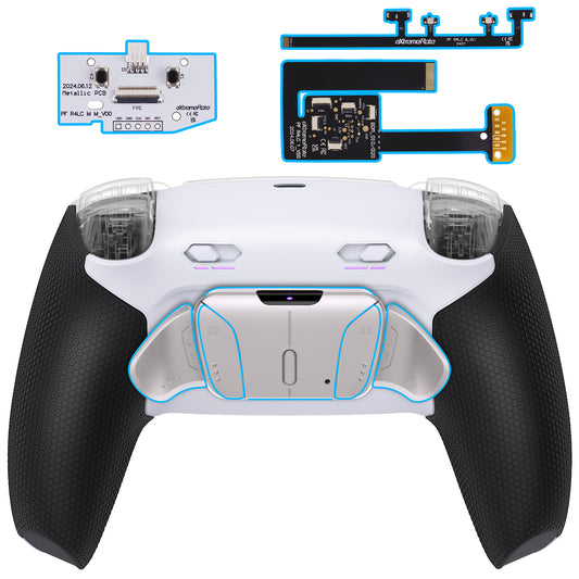 eXtremeRate Real Metal Buttons (RMB) Version RISE4 Plus MAX Back Paddles Kit with Clicky Trigger Stops & Rubberized Grip for PS5 Controller BDM-010/020 - White Black - Silver