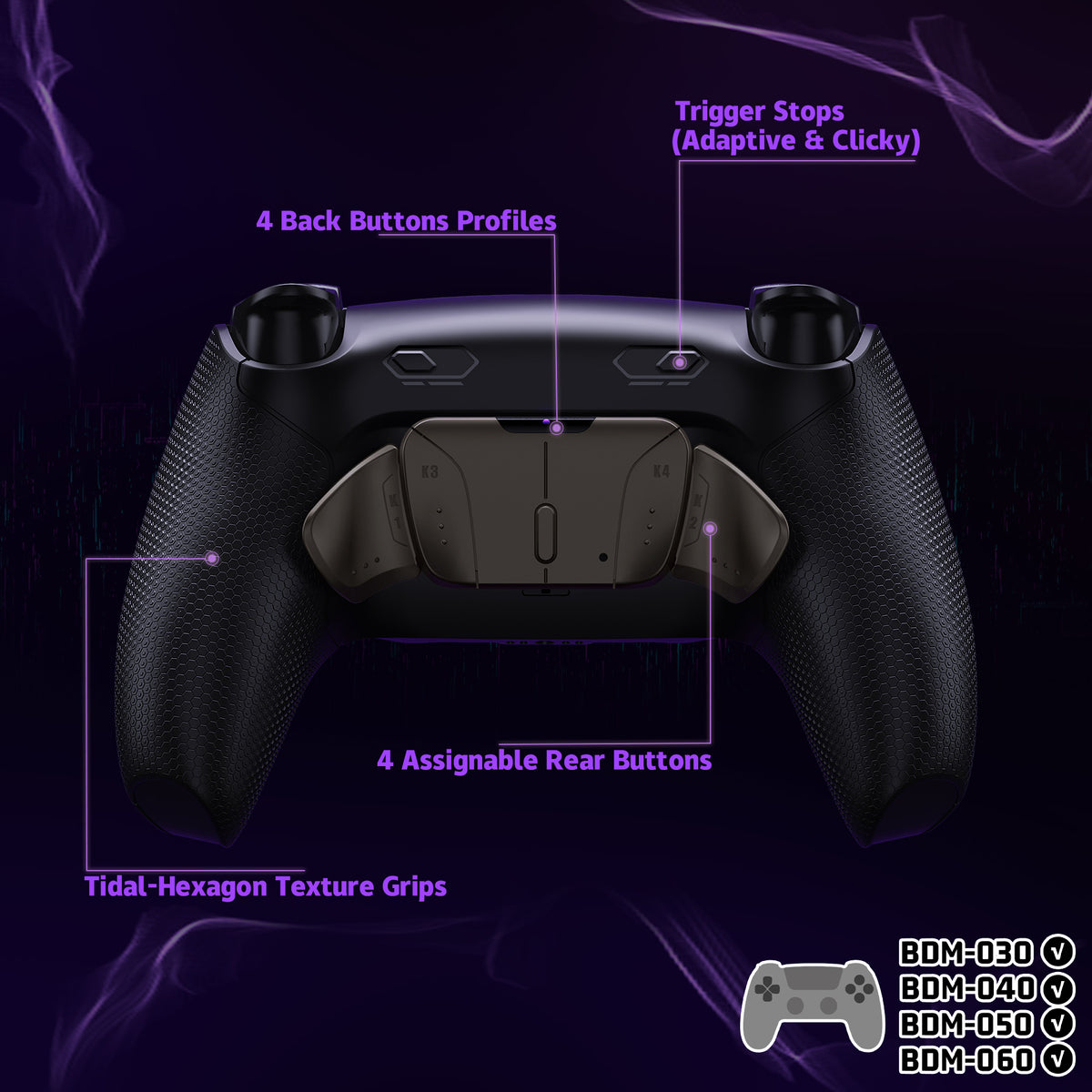 eXtremeRate Real Metal Buttons (RMB) Version RISE4 Plus MAX Back Paddles Kit with Clicky Trigger Stops & Rubberized Grip for PS5 Controller BDM-030/040/050/060 - Black