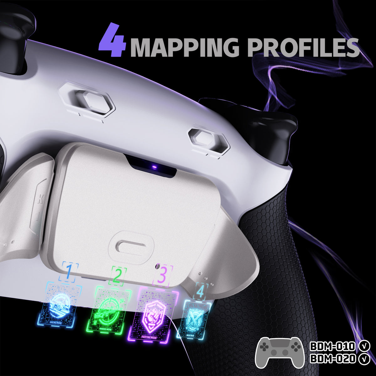 eXtremeRate Real Metal Buttons (RMB) Version RISE Plus MAX Back Paddles Kit with Clicky Trigger Stops & Rubberized Grip for PS5 Controller BDM-010/020 - White Black - Silver