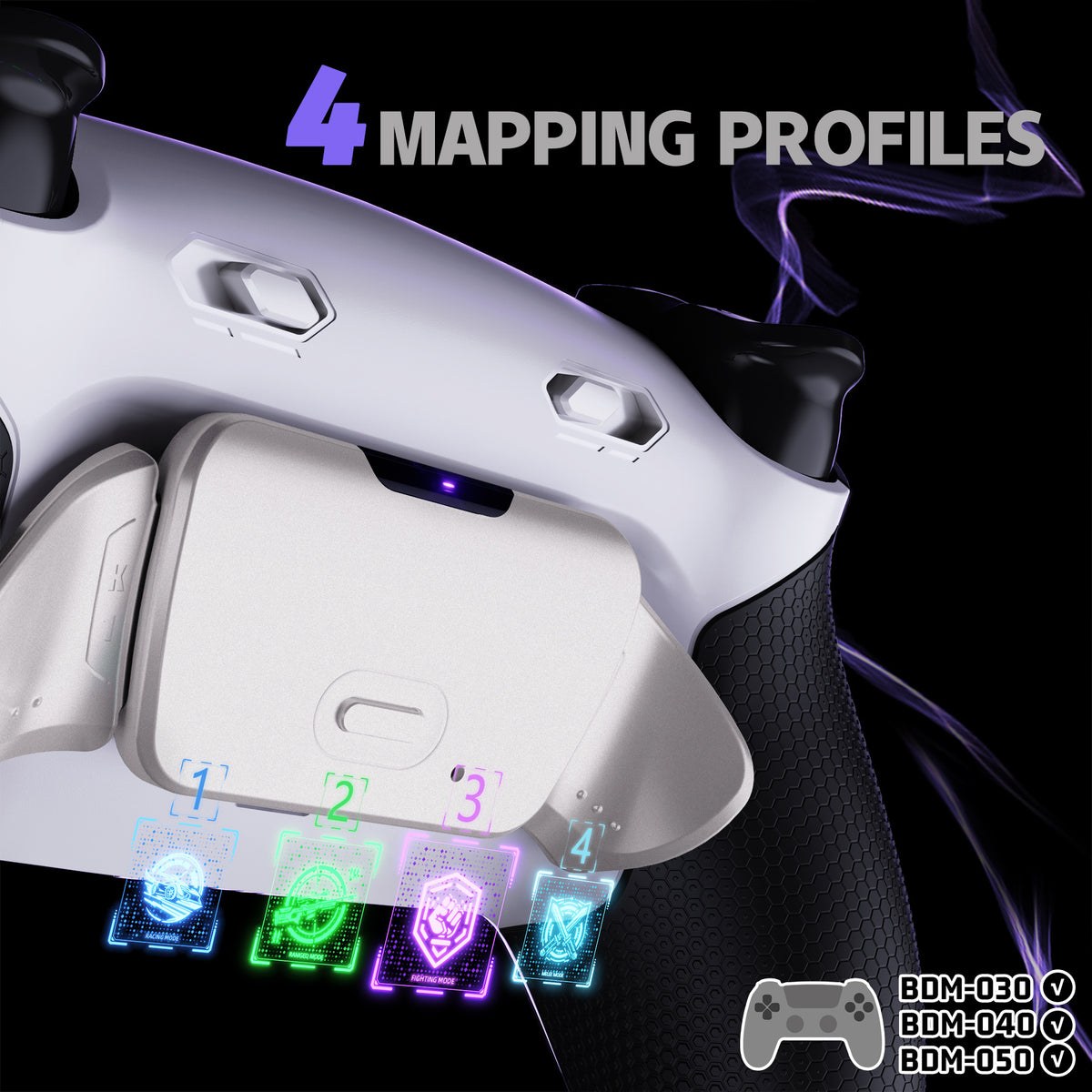 eXtremeRate Real Metal Buttons (RMB) Version RISE Plus MAX Back Paddles Kit with Clicky Trigger Stops & Rubberized Grip for PS5 Controller BDM-030/040/050 - White Black - Silver