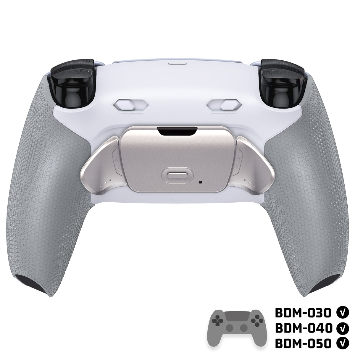 eXtremeRate Real Metal Buttons (RMB) Version RISE Plus MAX Back Paddles Kit with Clicky Trigger Stops & Rubberized Grip for PS5 Controller BDM-030/040/050 - White Gray - Silver