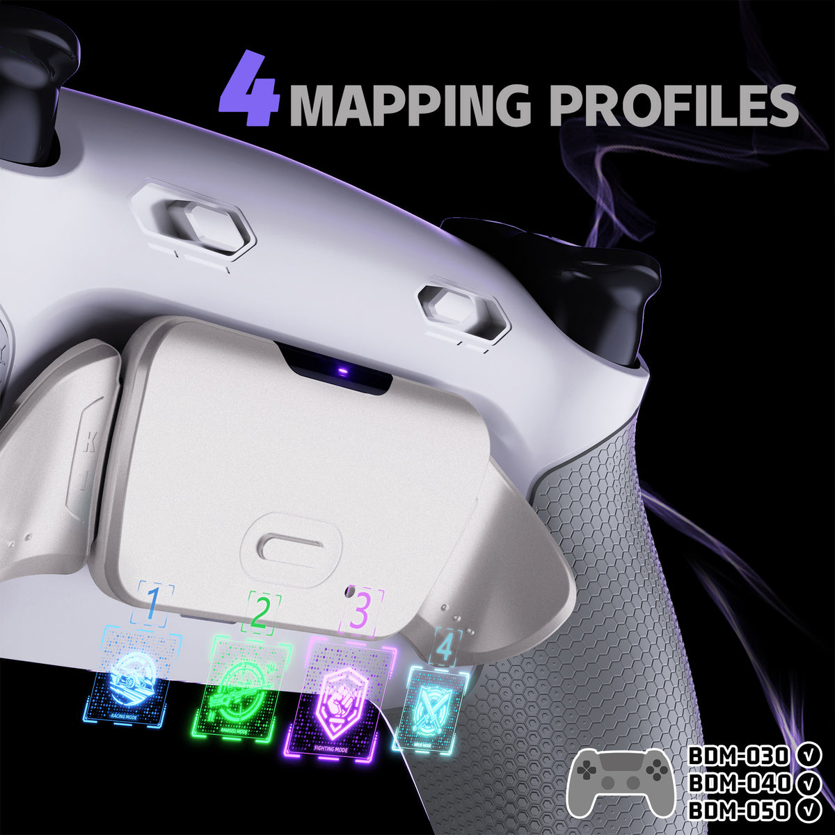 eXtremeRate Real Metal Buttons (RMB) Version RISE Plus MAX Back Paddles Kit with Clicky Trigger Stops & Rubberized Grip for PS5 Controller BDM-030/040/050 - White Gray - Silver