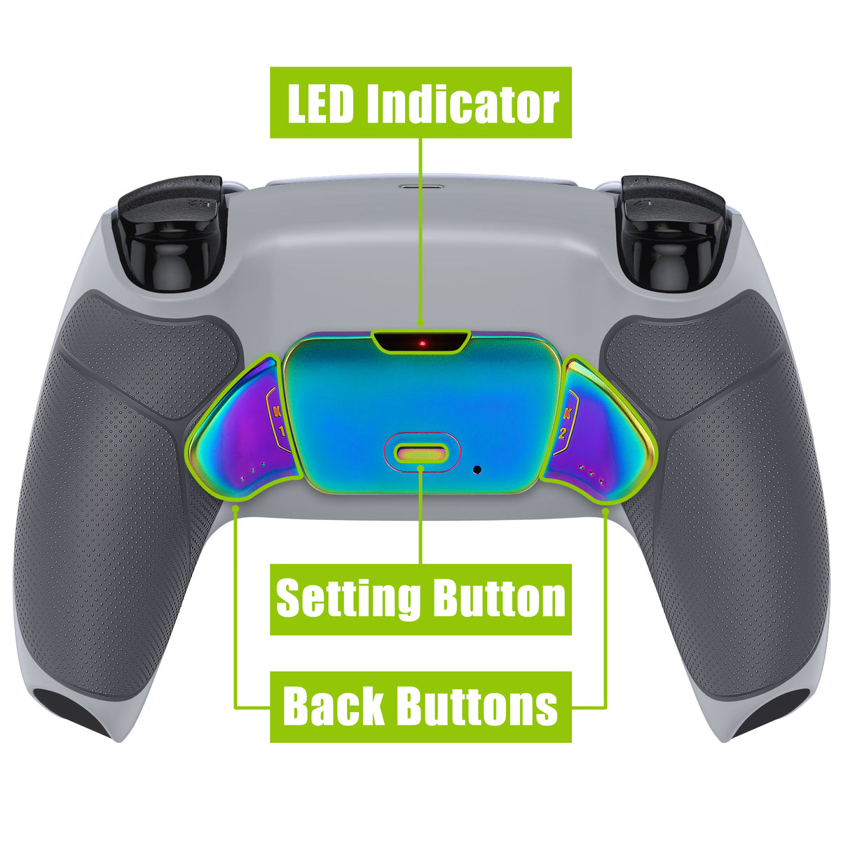 eXtremeRate Real Metal Buttons (RMB) Version RISE 2.0 Remap Kit for PS5 Controller BDM-010/020 - Rubberized New Hope Gray & Classic Gray - Rainbow Aura Blue & Purple eXtremeRate